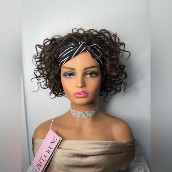 Scarf Headband Curly Hair Brown Wig - Short hair relistic look - Picture 1 of 5